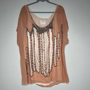 Gary Graham 100% Silk Beaded Fringe Top Avant Garde Designer Blouse Sz 10 Rare